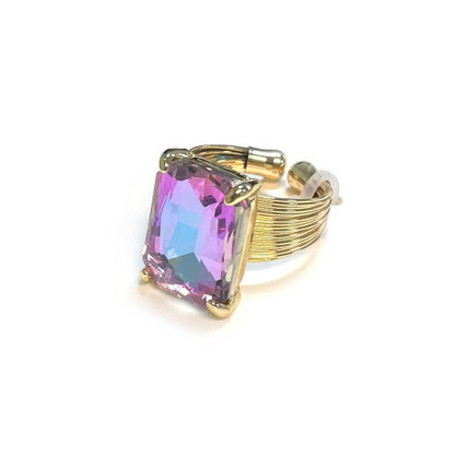 Square Glass Cushion Cut Cocktail Adjustable Wire Ring