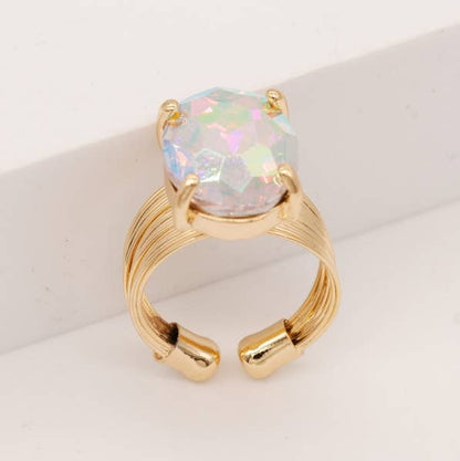 Oval Crystal Glass Single Stone Cocktail ADJ Wire Rings
