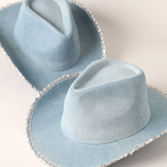 Denim Cowboy Hat with Sequins in the Edge