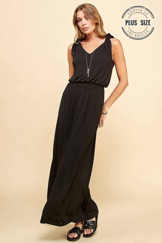 Chic SPD7006P - PLUS SIZE SOLID SMOCKING WAISTBAND MAXI DRESS, perfect for style and comfort. Available at your favorite store.