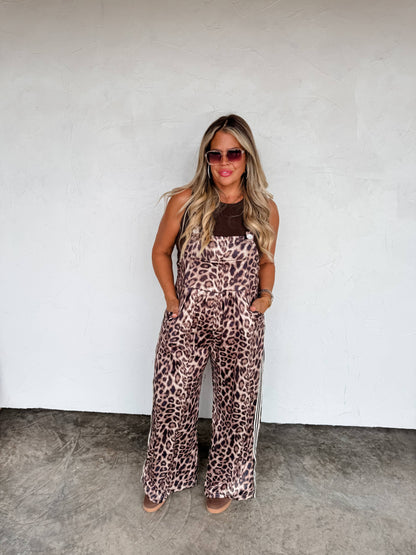 KARLI SILKY CHEETAH OVERALLS