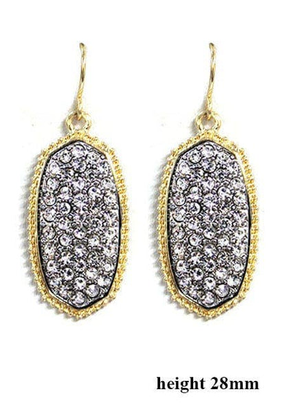 Pave Rhinestone Oval Hexagon Drop Earrings