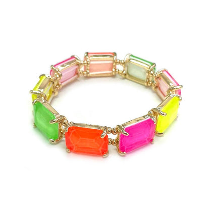 Rectangular Glass Crystal Linked Stretch Bracelet