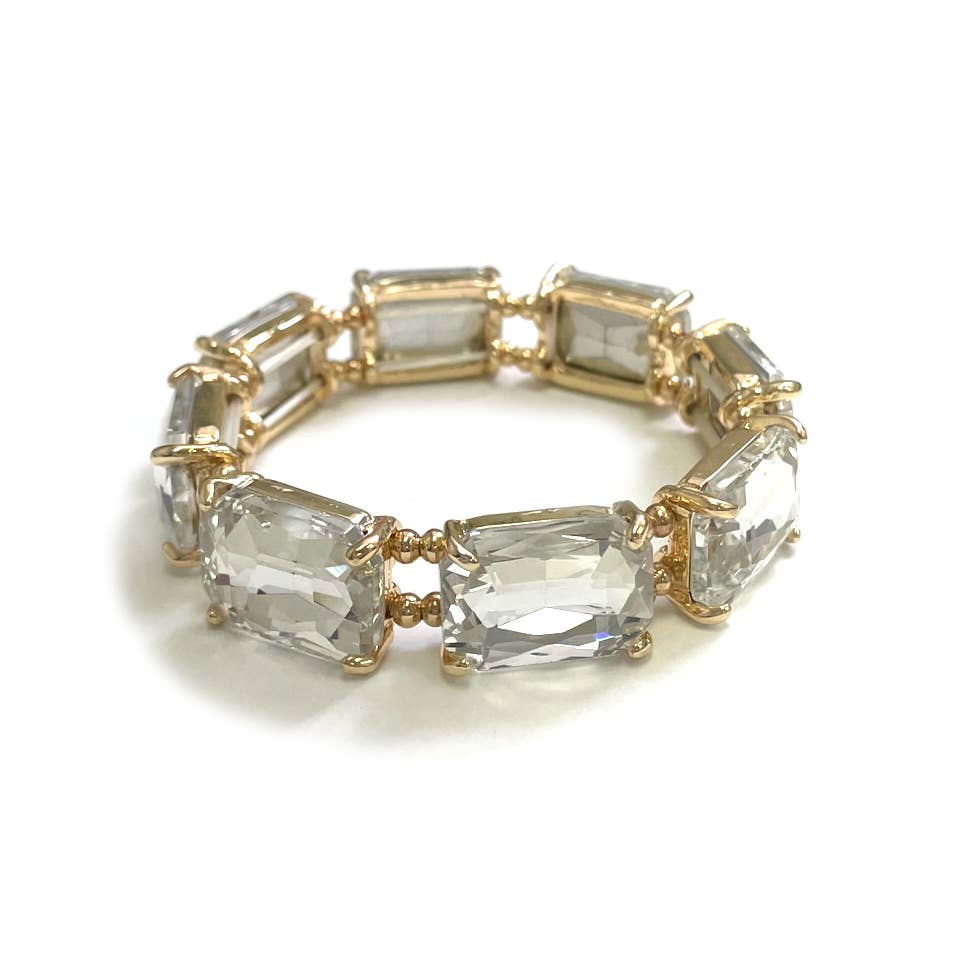 Rectangular Glass Crystal Linked Stretch Bracelet