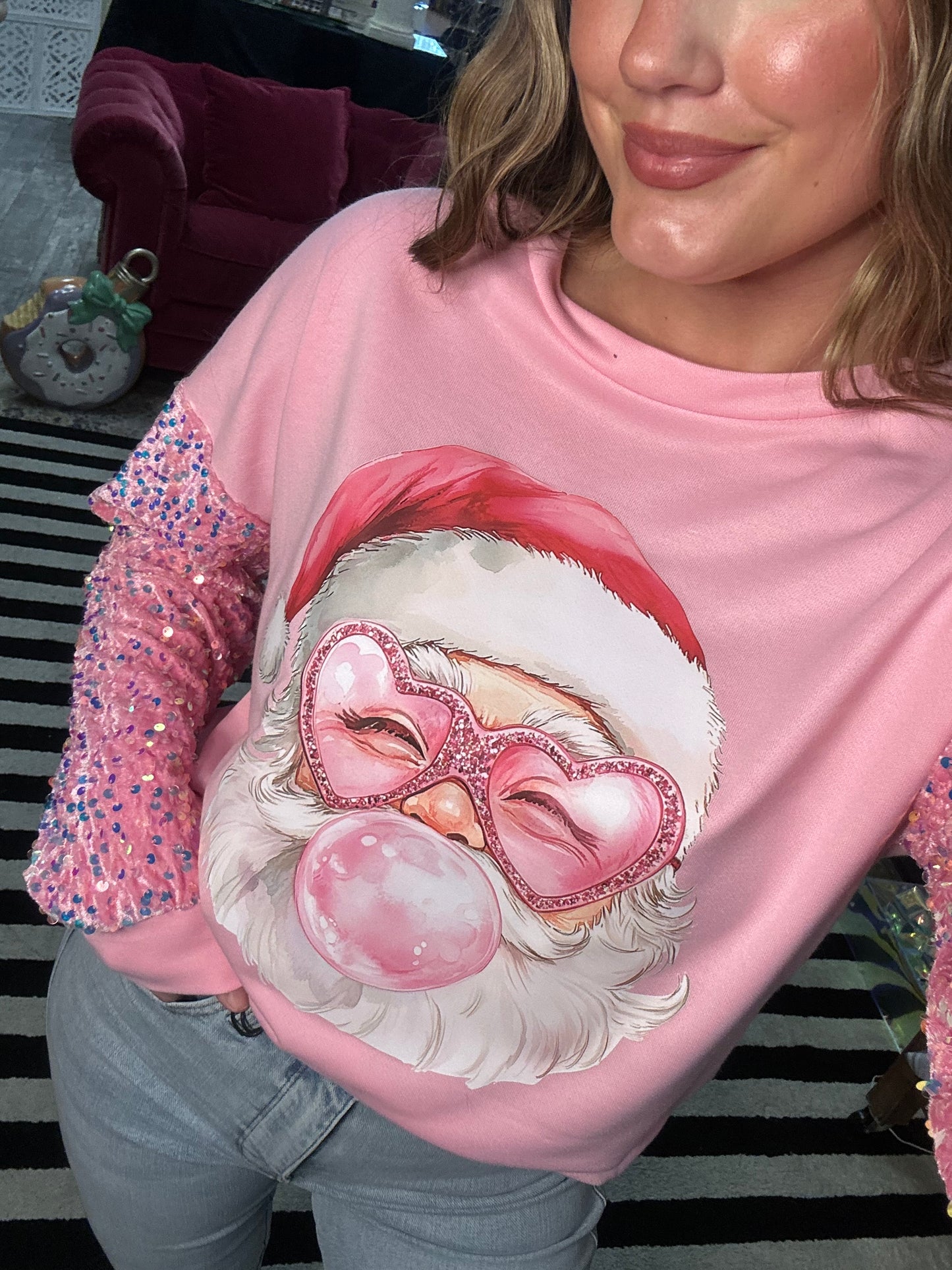 Sequin Velvet Sleeve Santa