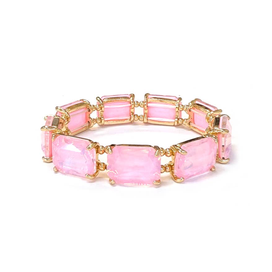 Rectangular Glass Crystal Linked Stretch Bracelet