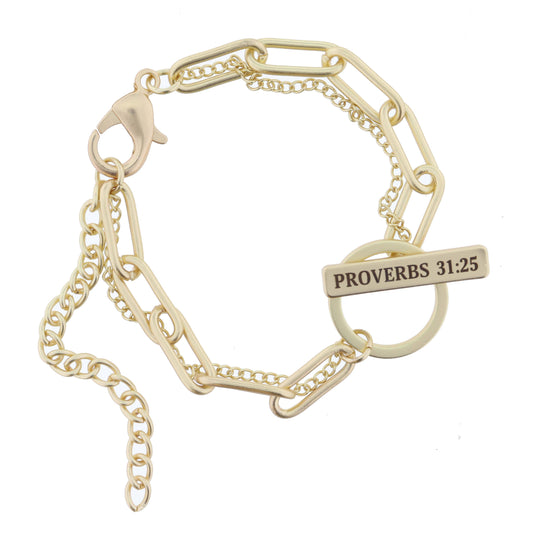 2 Strand, Gold Chains with "PROVERBS 31:25" Toggle Bracelet