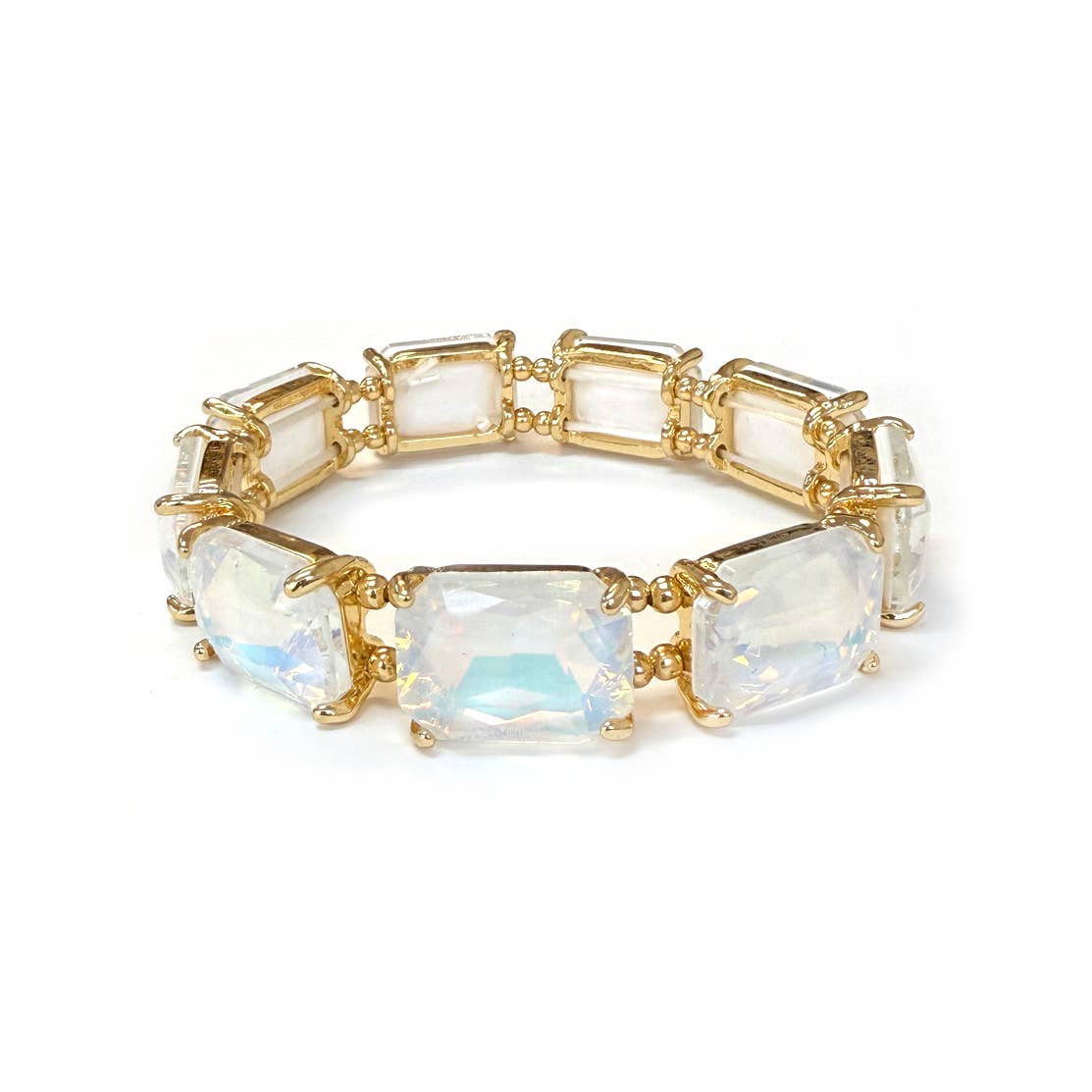 Rectangular Glass Crystal Linked Stretch Bracelet