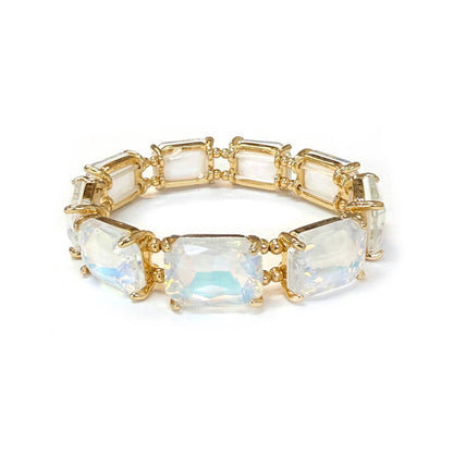 Rectangular Glass Crystal Linked Stretch Bracelet