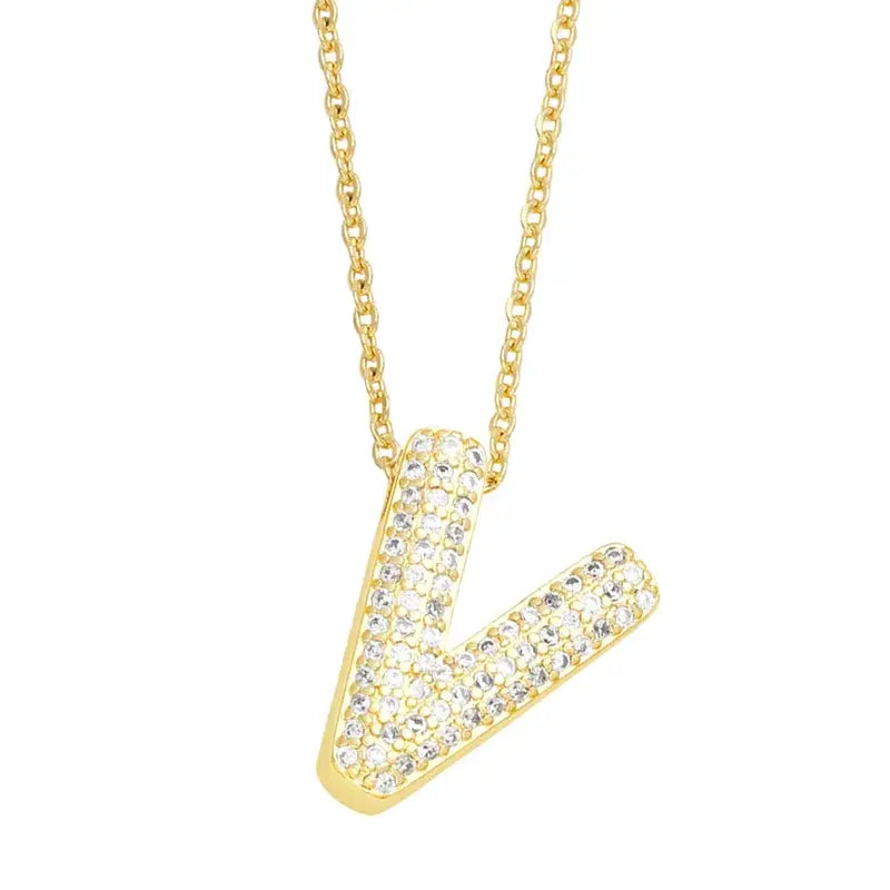 Gold Rhinestone Letter Initial Pendant Necklace Jewelry