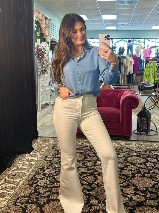 Silky Chambray Button Up Blouse