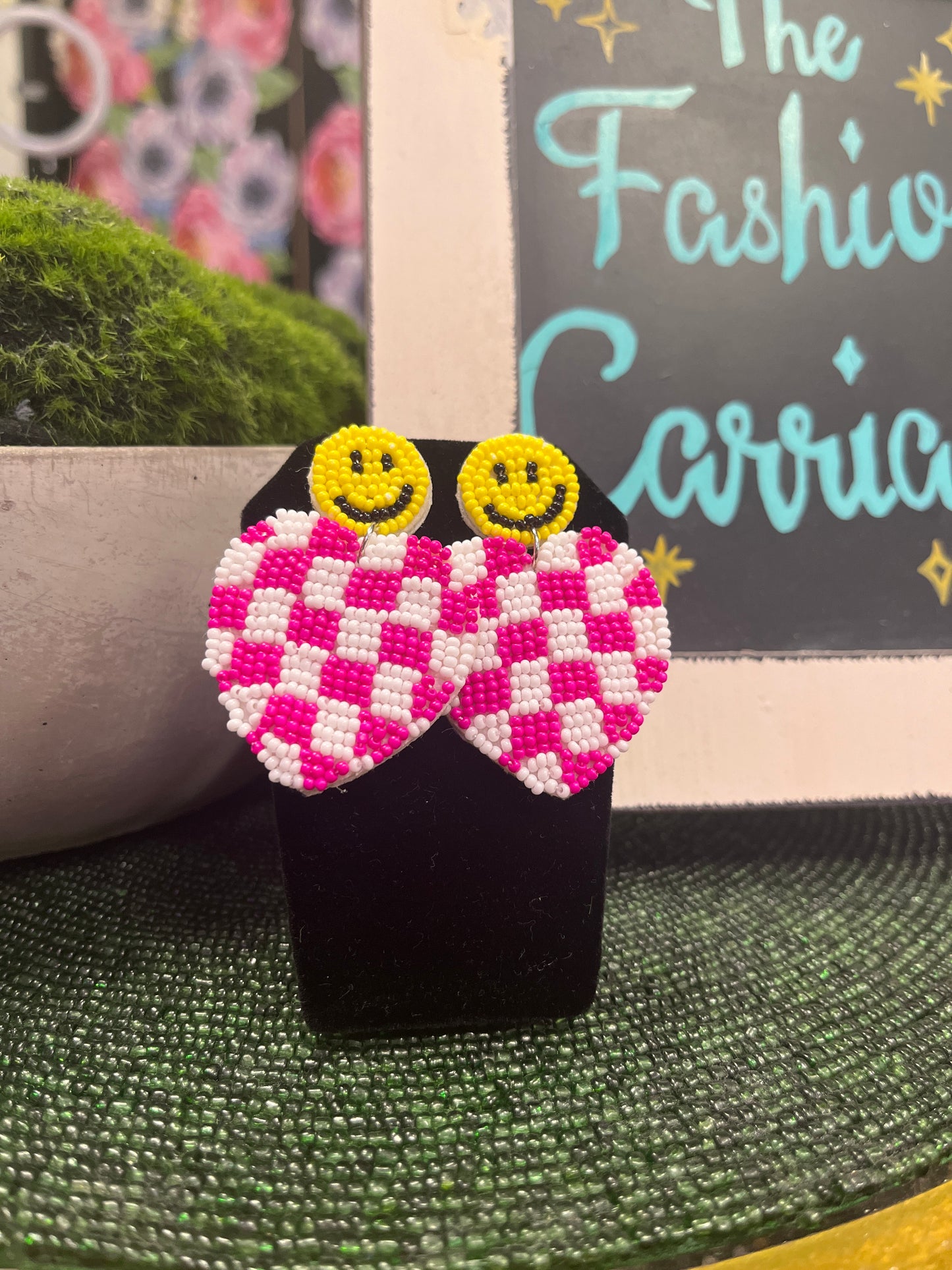 Smiley Face Checkered Earrings