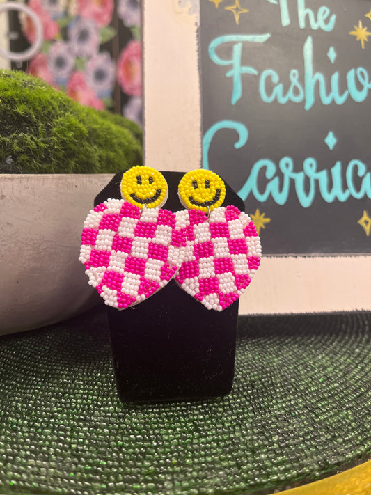 Smiley Face Checkered Earrings