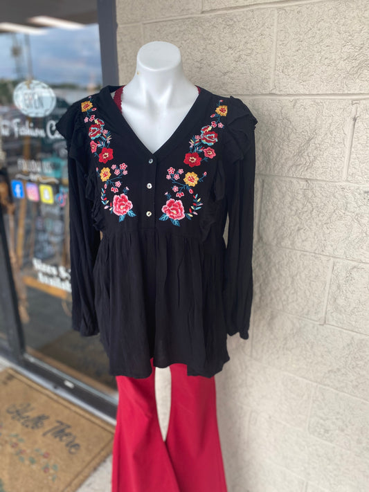 Black Floral Boho Blouse