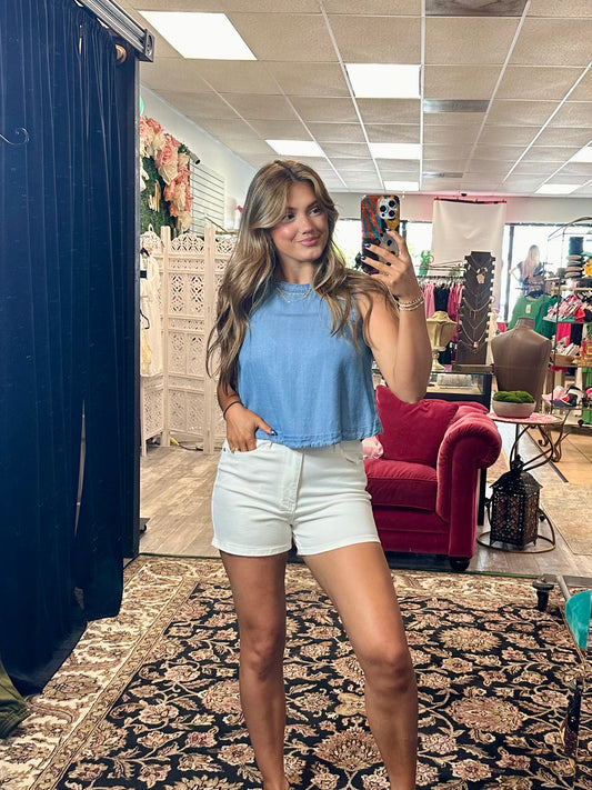 White Judy Blue Shorts