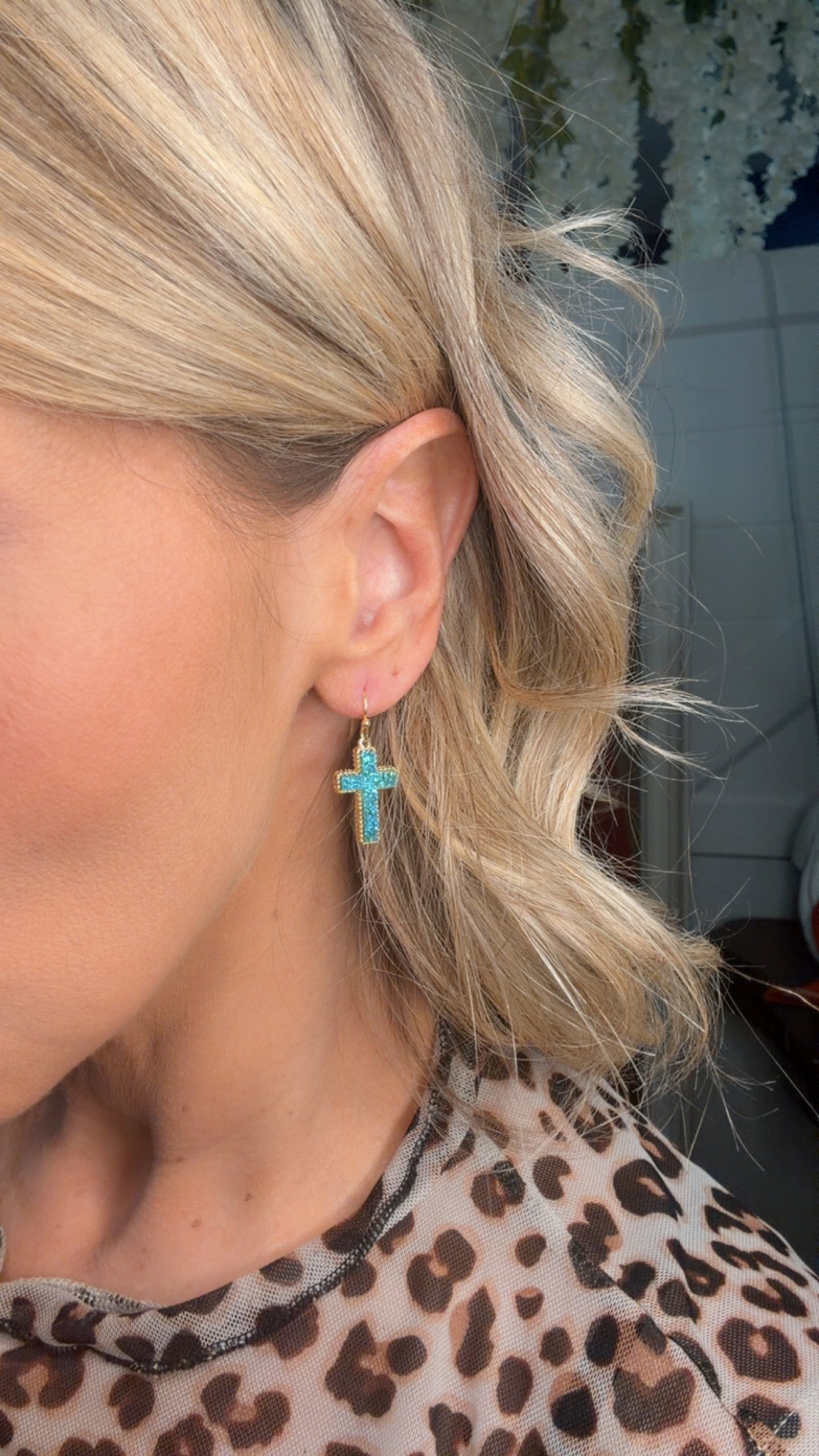 Crushed Stone Cross Earrings