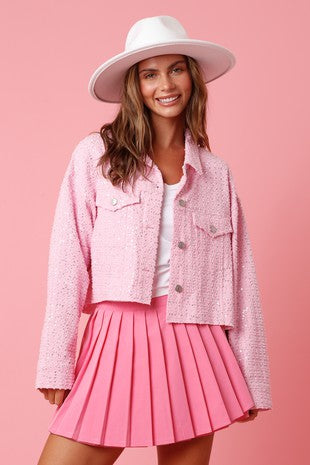 Pink tweed crop jacket