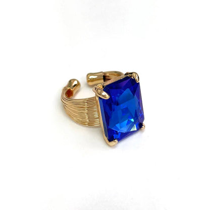 Square Glass Cushion Cut Cocktail Adjustable Wire Ring