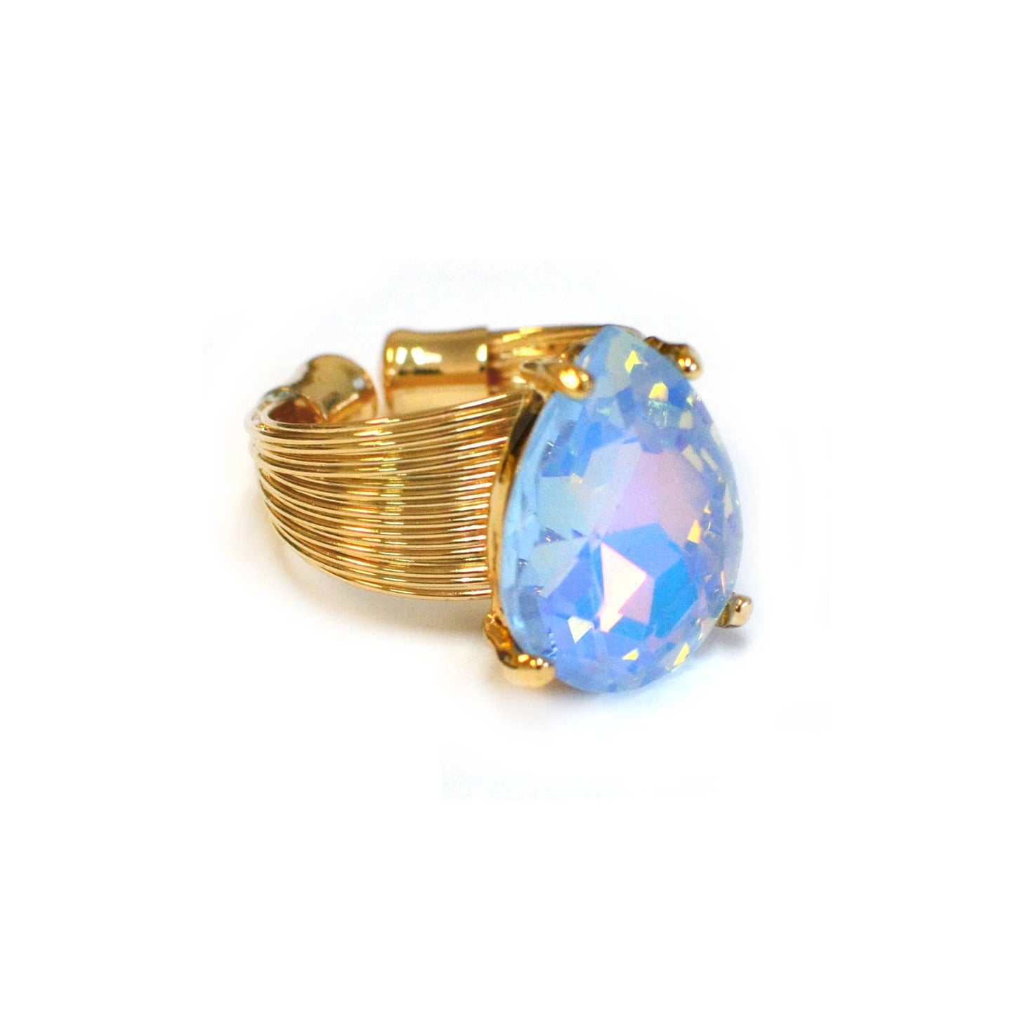 Teardrop Glass Crystal Cocktail Bead Adjustable Wire Ring