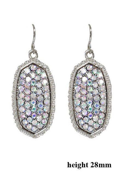 Pave Rhinestone Oval Hexagon Drop Earrings