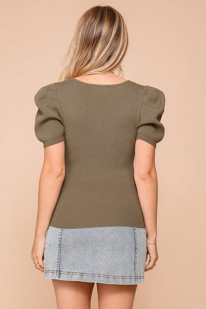 Puff Sleeve Sweater Ribbed Knit Top 3
