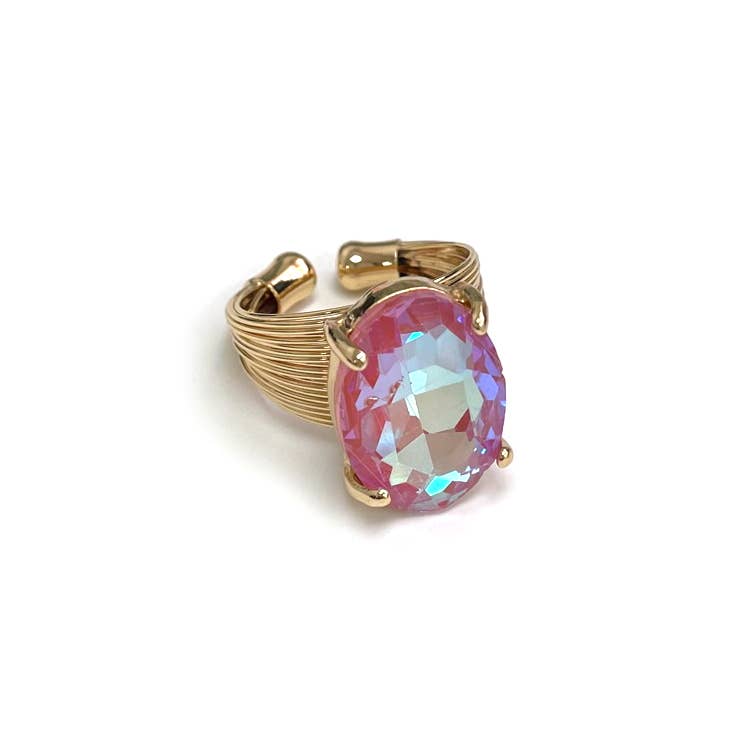 Oval Crystal Glass Single Stone Cocktail ADJ Wire Rings