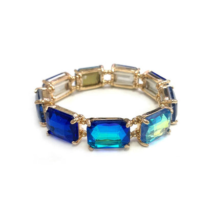 Rectangular Glass Crystal Linked Stretch Bracelet