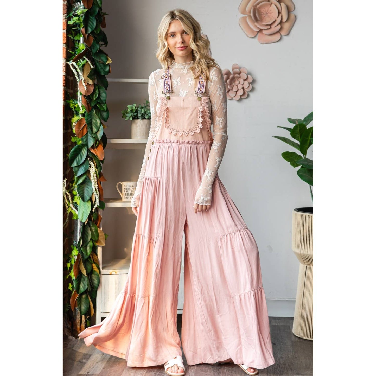 Embroidered Strap Flowy Jumpsuit