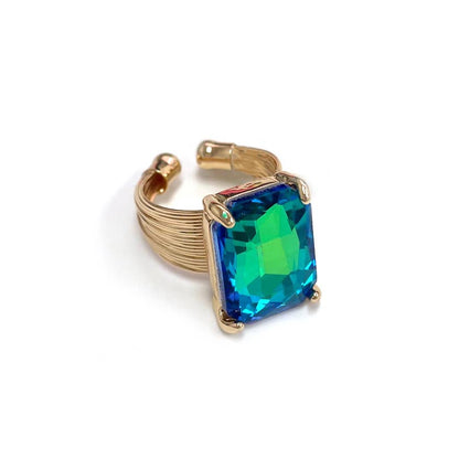 Square Glass Cushion Cut Cocktail Adjustable Wire Ring