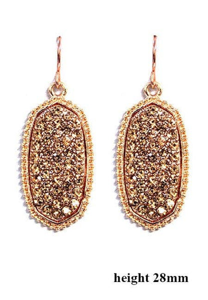 Pave Rhinestone Oval Hexagon Drop Earrings