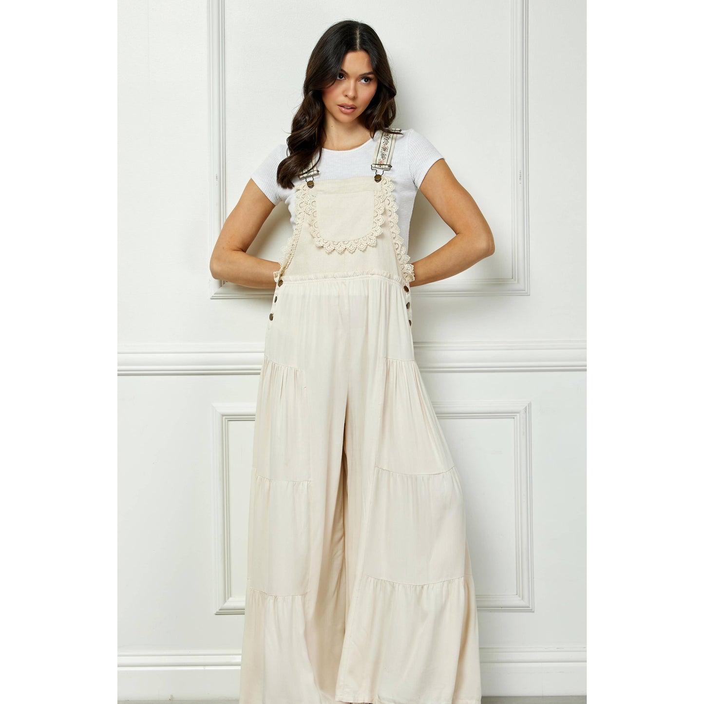 Embroidered Strap Flowy Jumpsuit
