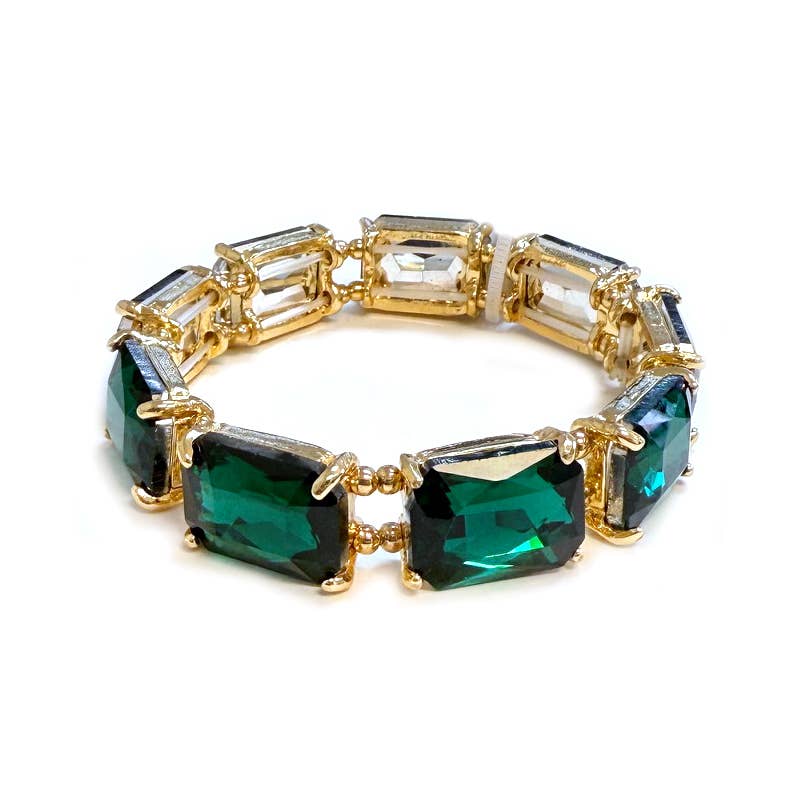 Rectangular Glass Crystal Linked Stretch Bracelet