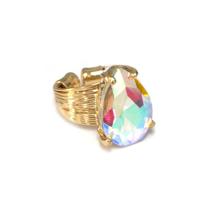 Teardrop Glass Crystal Cocktail Bead Adjustable Wire Ring