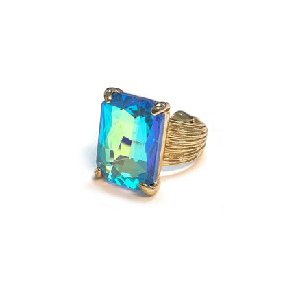 Square Glass Cushion Cut Cocktail Adjustable Wire Ring