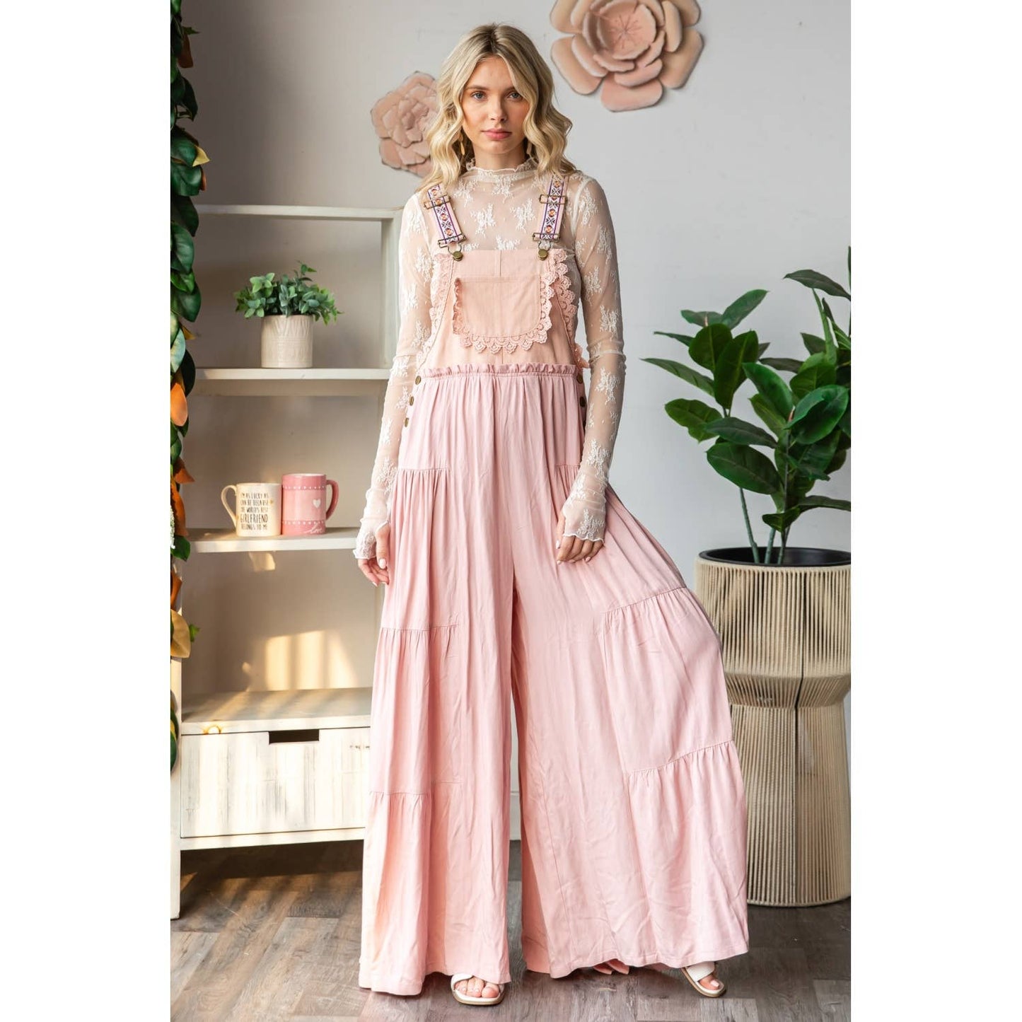 Embroidered Strap Flowy Jumpsuit