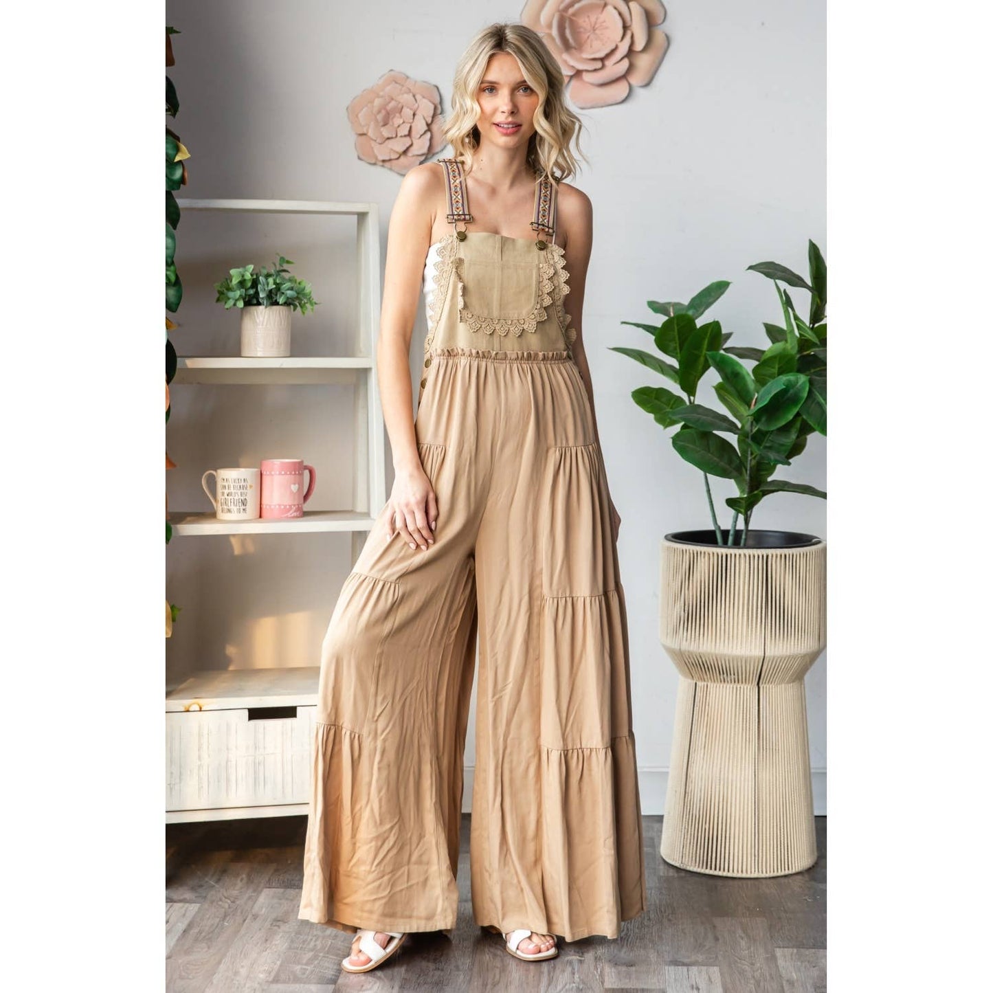 Embroidered Strap Flowy Jumpsuit