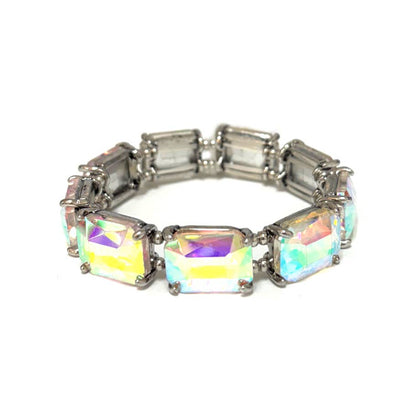 Rectangular Glass Crystal Linked Stretch Bracelet