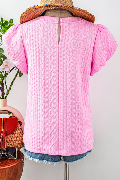 Pink Textured Puff Sleeve