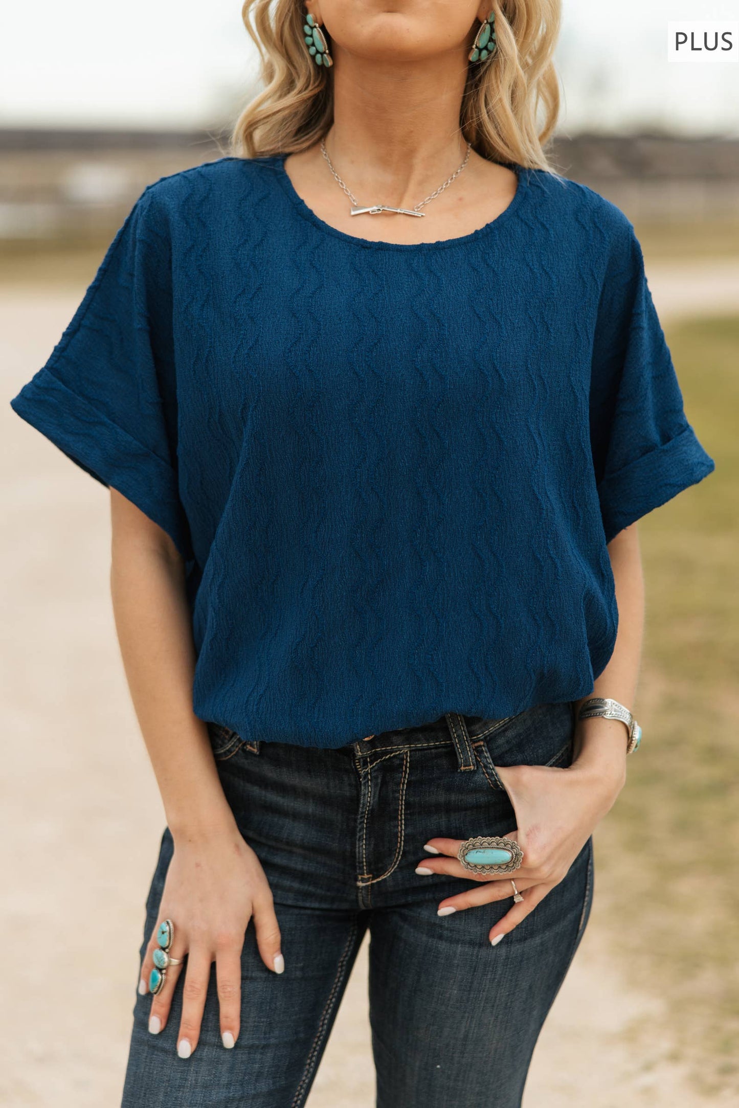 Curvy Textured Dolman Sleeve Top