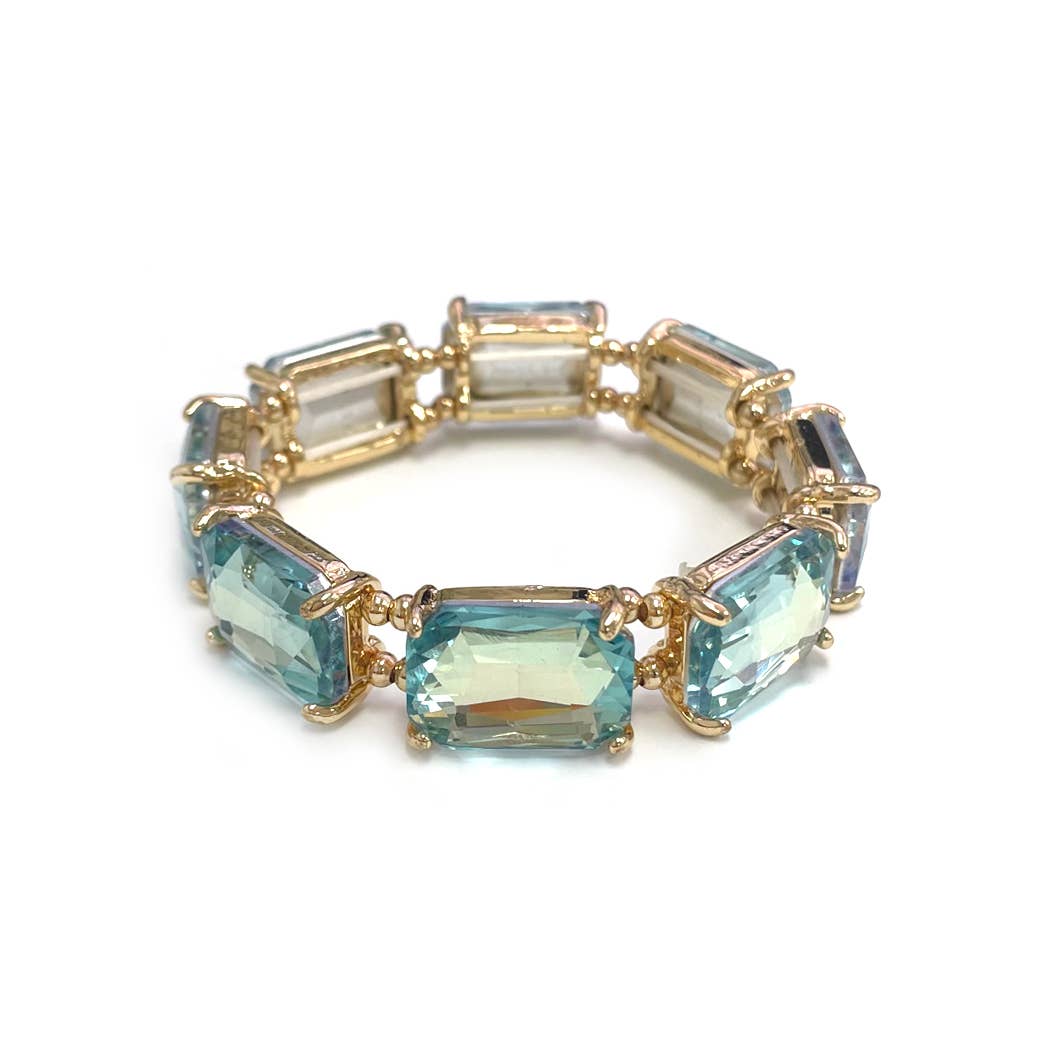 Rectangular Glass Crystal Linked Stretch Bracelet