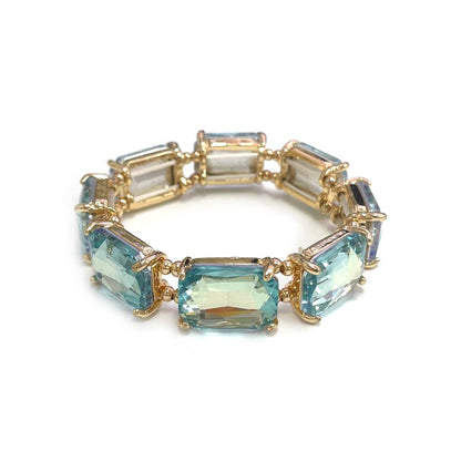 Rectangular Glass Crystal Linked Stretch Bracelet