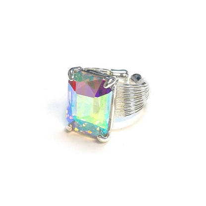Square Glass Cushion Cut Cocktail Adjustable Wire Ring