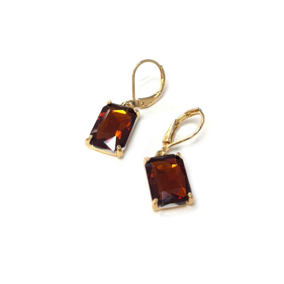 Square Glass Beads Dangle Lever Back Drop Earrings