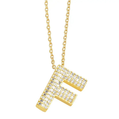 Gold Rhinestone Letter Initial Pendant Necklace Jewelry