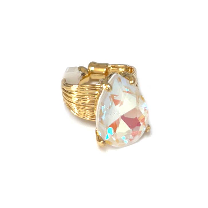 Teardrop Glass Crystal Cocktail Bead Adjustable Wire Ring
