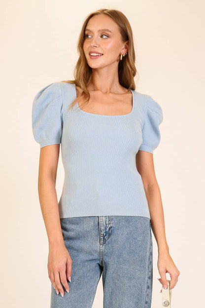Puff Sleeve Sweater Ribbed Knit Top 3