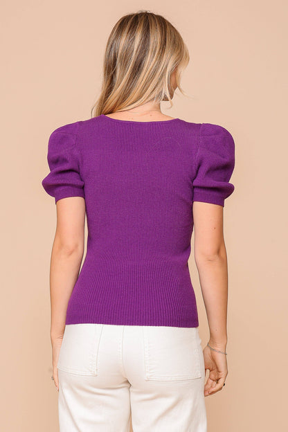 Puff Sleeve Sweater Ribbed Knit Top 3