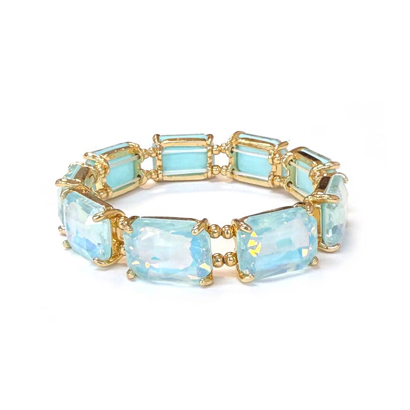 Rectangular Glass Crystal Linked Stretch Bracelet