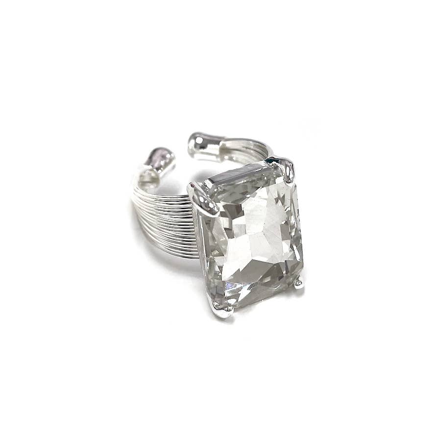 Square Glass Cushion Cut Cocktail Adjustable Wire Ring