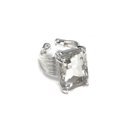 Square Glass Cushion Cut Cocktail Adjustable Wire Ring